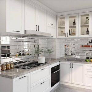 Peel and Stick Beveled Mirror Glass 4x12 Inch Backsplash Subway Tiles